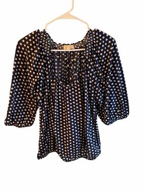 Polka Dot Peasant Blouse in Navy and White